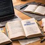 livre informatique ouvert avec ordinateur et code
