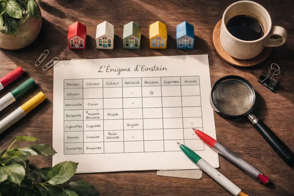énigmes d'einstein bureau et maisons miniatures