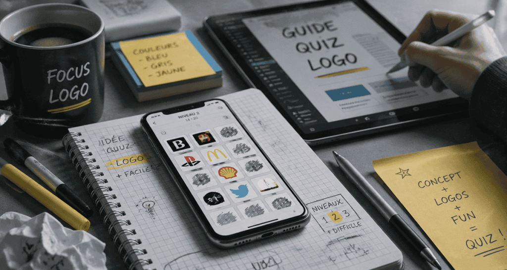 solution quiz logo sur smartphone au bureau