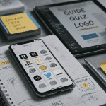 solution quiz logo sur smartphone au bureau