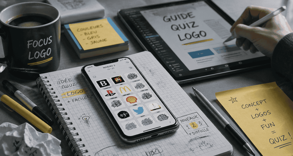 solution quiz logo sur smartphone au bureau