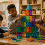 Enfants jouant blocs construction magnétiques