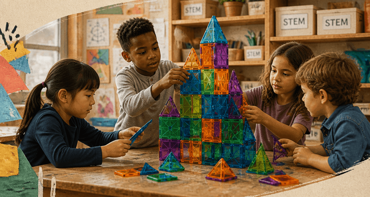Enfants jouant blocs construction magnétiques