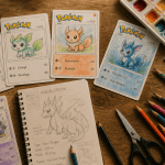 Cartes Pokemon vierges personnalisées sur table