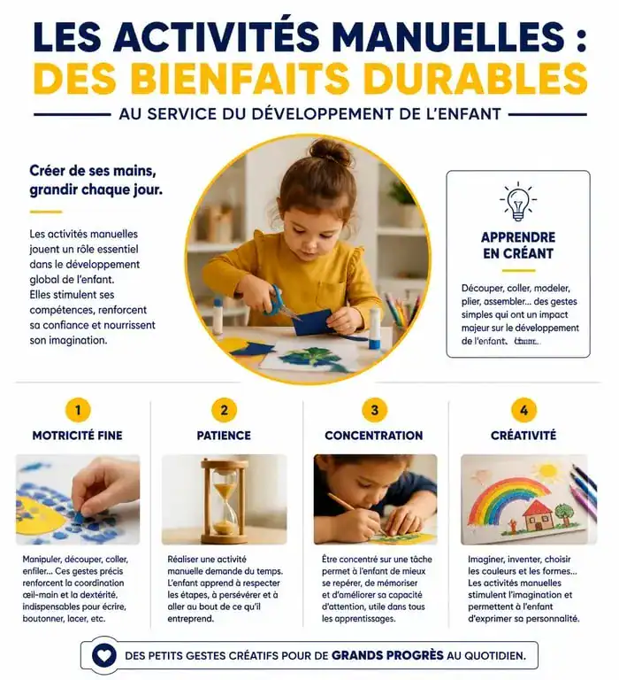 Infographie sur les bienfaits des activités manuelles pour le développement de l'enfant