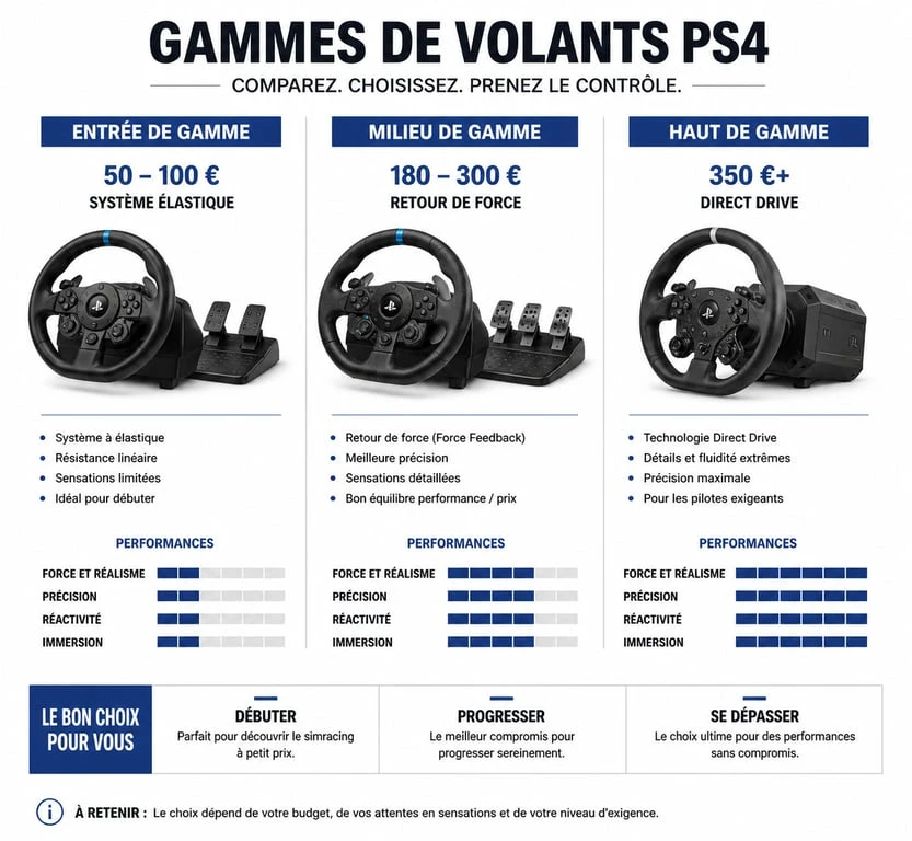 Comparatif des gammes de prix et technologies des volants PS4