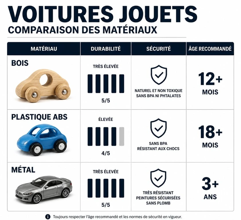 Comparatif des matériaux pour voiture jouet : bois, plastique et métal