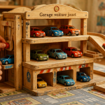garage voiture jouet en bois avec voitures