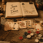 jeu de carte a 2 sur table ambiance chaleureuse