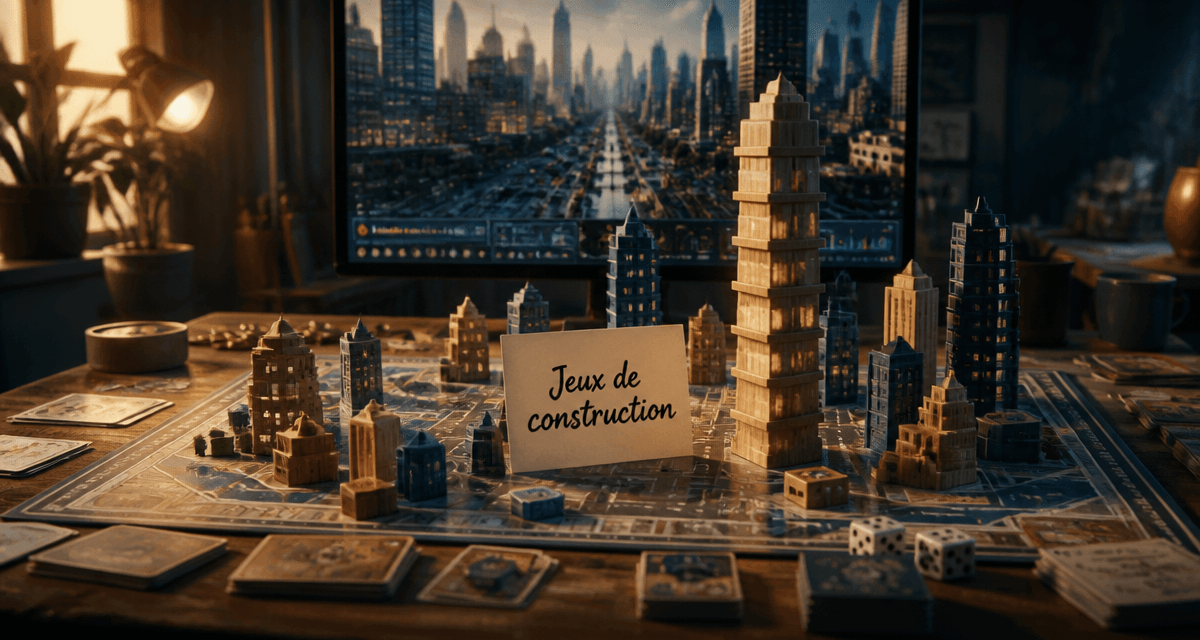 jeux construction ville sur table et ordinateur
