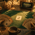 Le President jeu de cartes, mains et cartes sur table