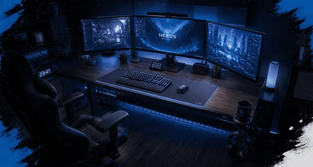 meilleur bureau gaming bois foncé trois écrans