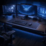 meilleur bureau gaming bois foncé trois écrans