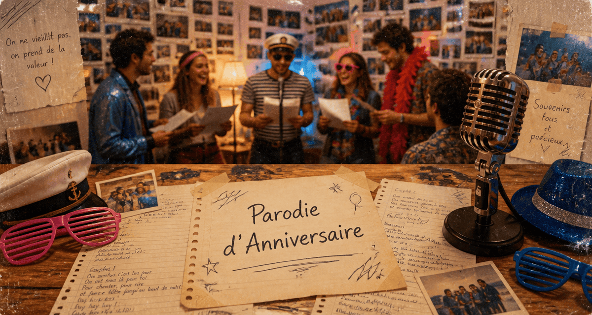 parodier une chanson pour un anniversaire, table et amis en fête
