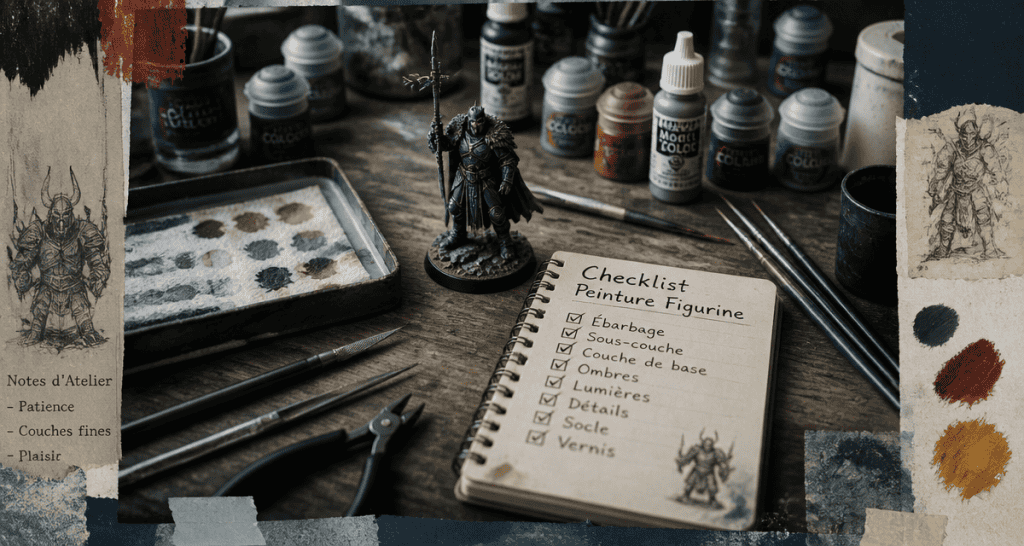 Peinture figurine sur table avec outils