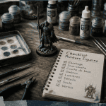 Peinture figurine sur table avec outils