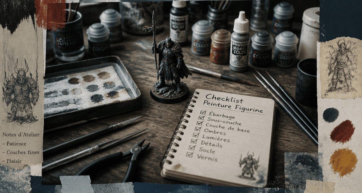Peinture figurine sur table avec outils