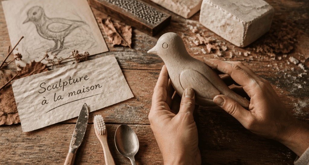 sculpture facile à réaliser avec argile, outils simples et croquis