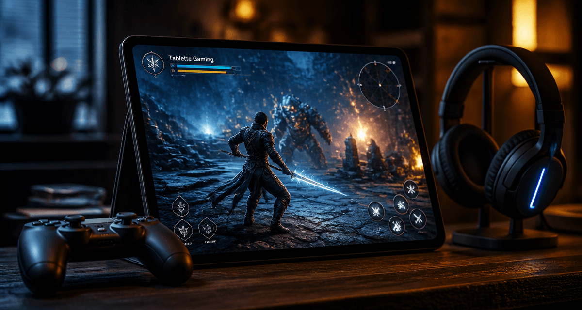 tablette pour jeux sur bureau avec accessoires gaming
