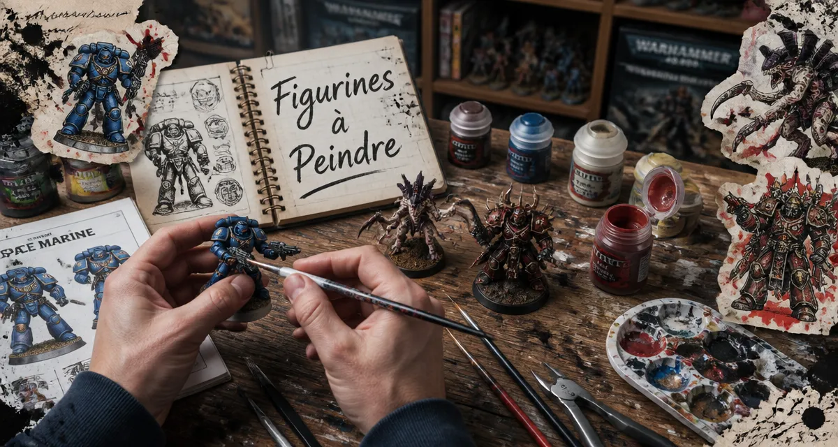 figurine warhammer à peindre sur plan de travail hobby