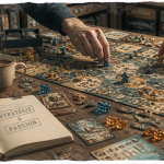 Vue d'ensemble jeu de stratégie plateau et accessoires