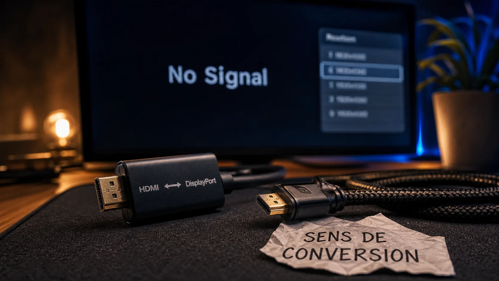Adaptateur hdmi displayport : HDMI vers DisplayPort, sens de branchement