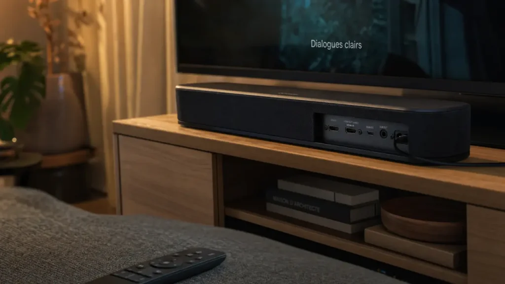 Barre de son compacte HDMI eARC Dolby Atmos sous TV