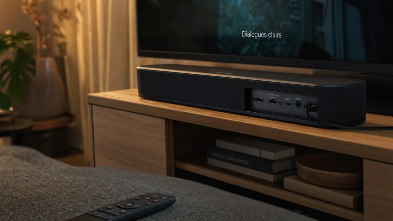 Barre de son compacte HDMI eARC Dolby Atmos sous TV