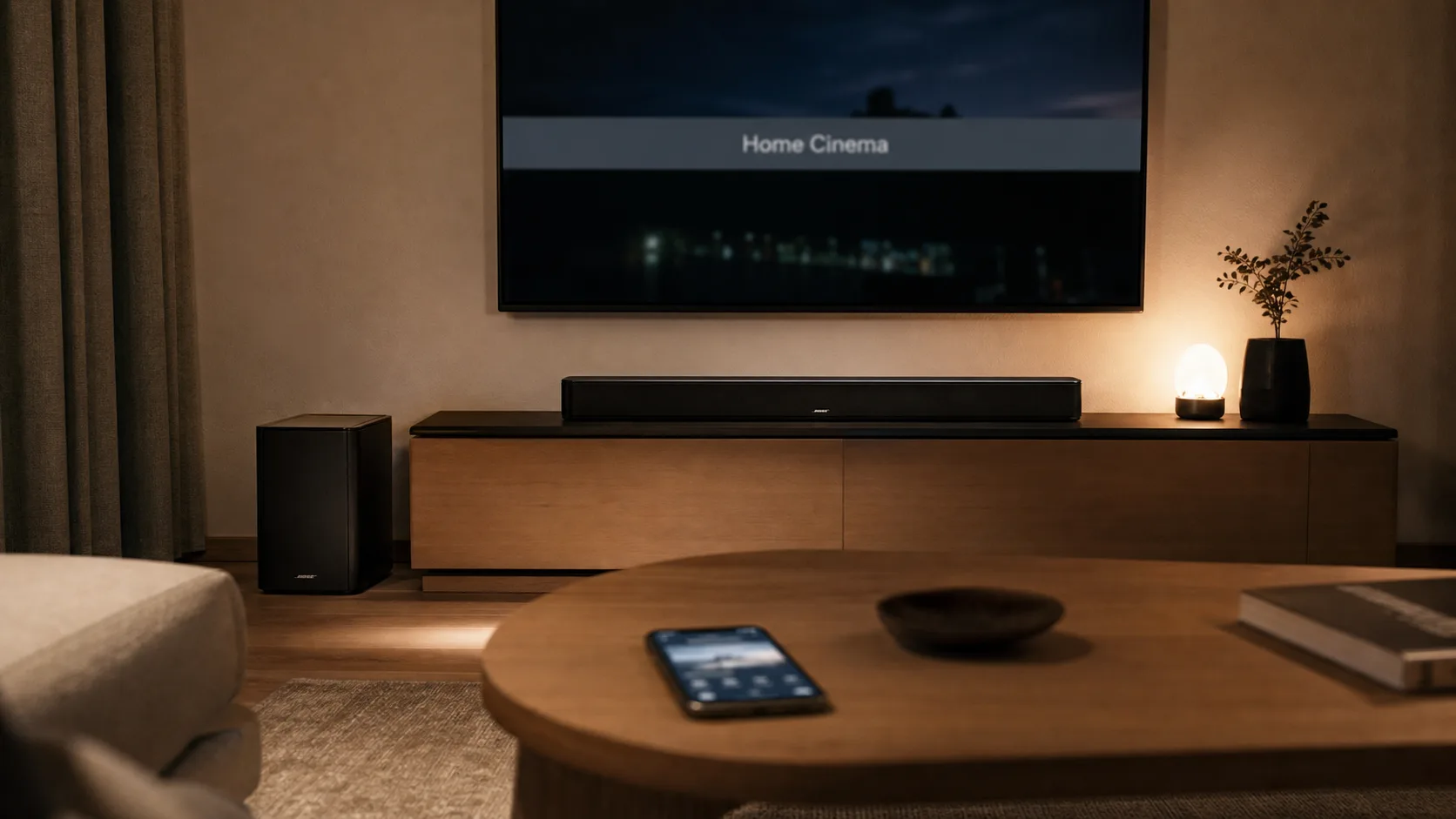 bose home theater system, barre de son Dolby Atmos et module basses sans fil