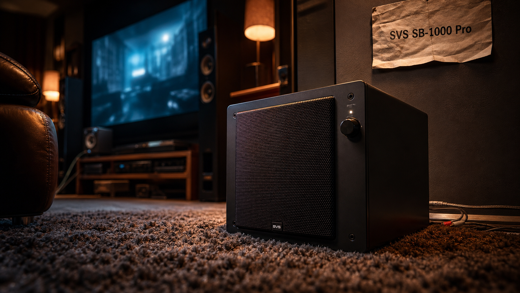 Caisson de basse SVS SB-1000 Pro en home cinéma, noir