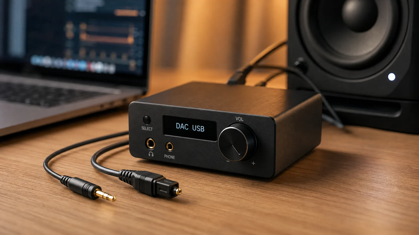 Convertisseur audio numerique en analogique : connectique optique Toslink et jack 3,5 mm