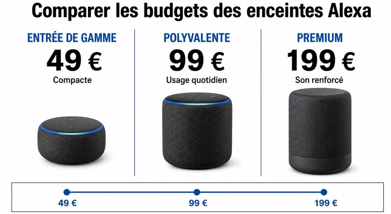 Comparatif des prix d’une enceinte Alexa entre Echo Dot, Echo et modèle premium