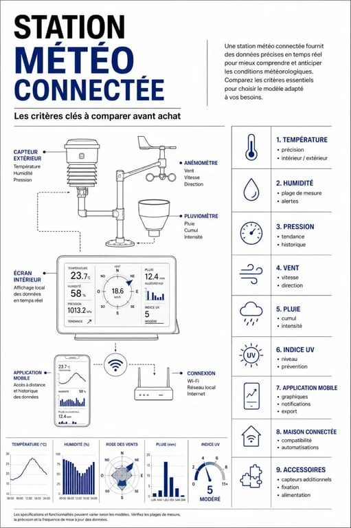Infographie comparative pour station meteo connectée : critères clés à vérifier avant l’achat