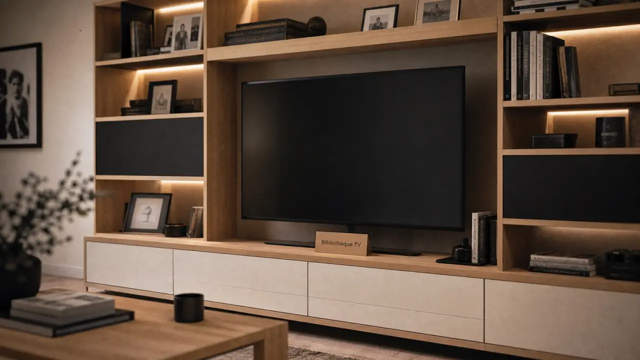 Meuble bibliothèque TV 140 cm avec rangements et niches