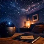 Planetarium projecteur diffusant un ciel étoilé dans un salon