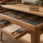 Table de jeux de société : surface de jeu et rails, 7 cm sous plateau