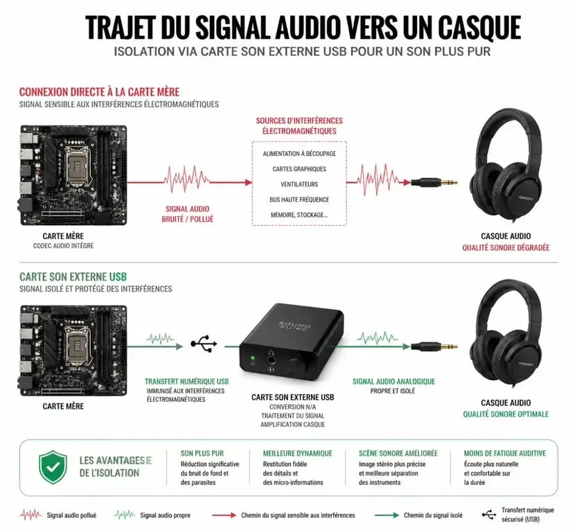 Schéma du fonctionnement d'une carte son externe gaming pour PC