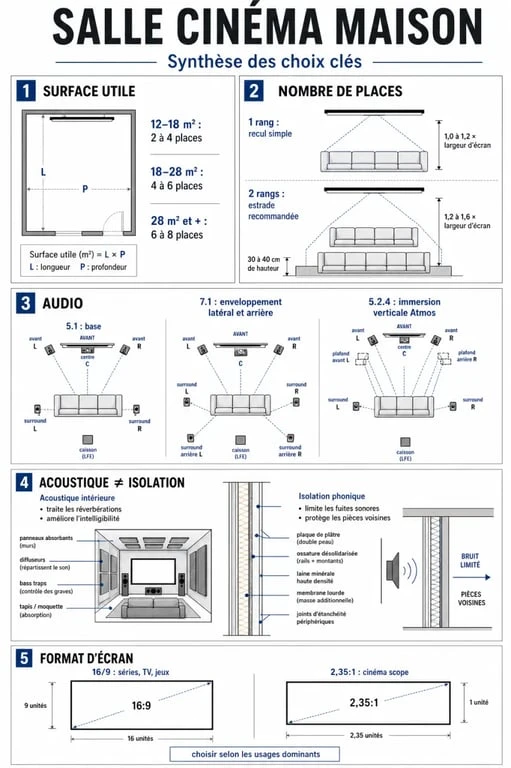 Salle de cinema dans une maison : repères visuels sur la surface, le son et l’acoustique