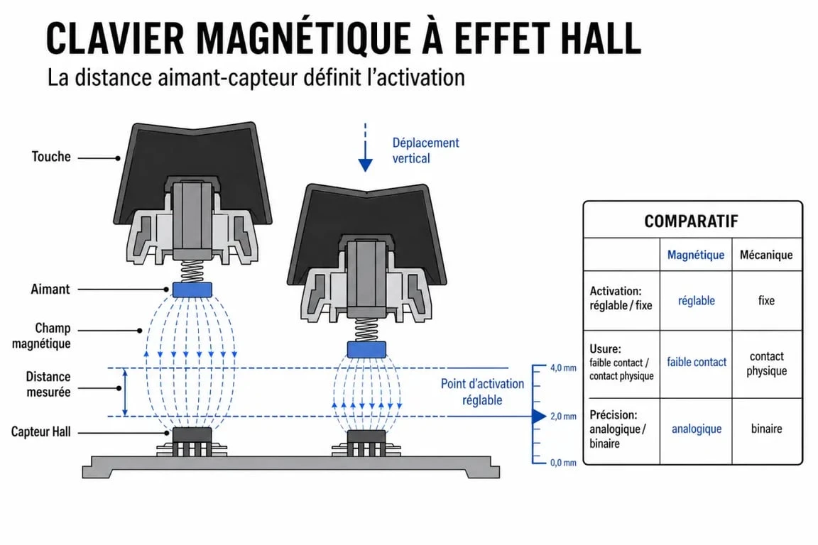 Clavier magnetique : schéma explicatif de l’effet Hall et du point d’activation réglable