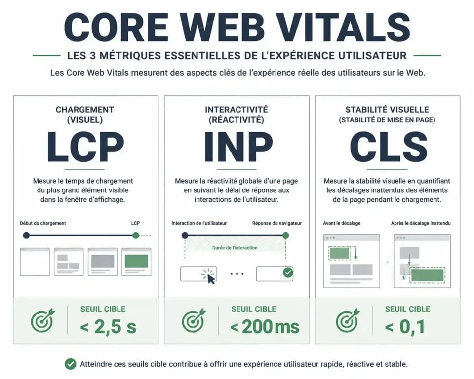 Infographie des seuils Core Web Vitals pour optimiser la performance technique de vos applications web métiers