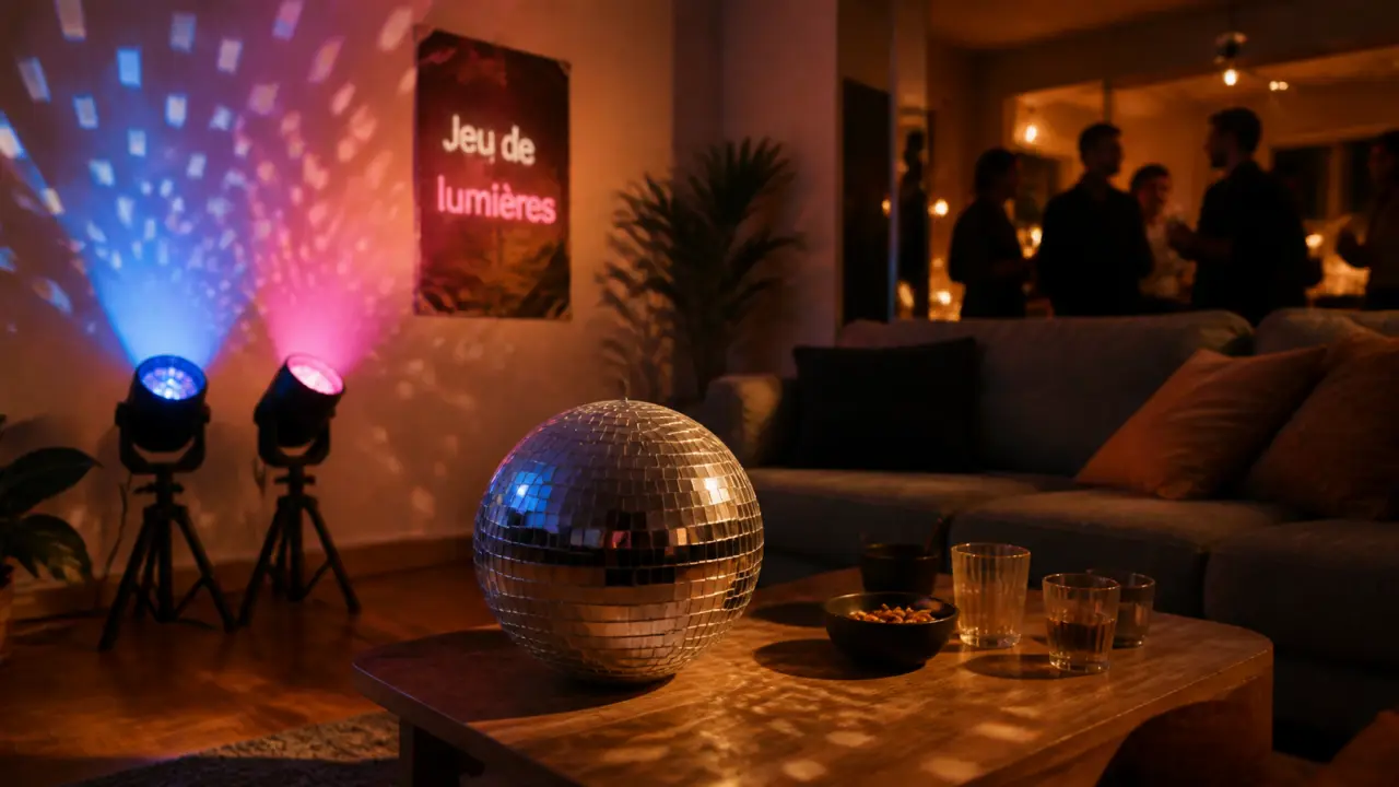 Jeu de lumières pour soirée à la maison : boule à facettes et spots LED