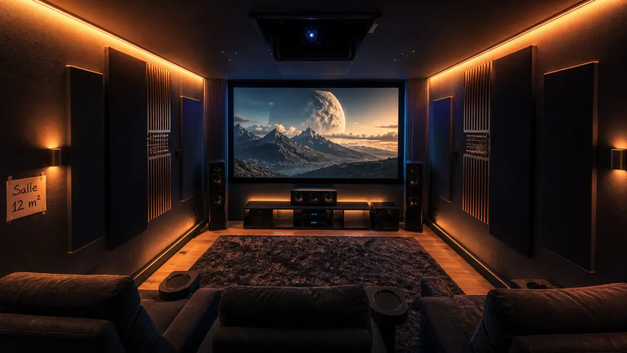 Salle de cinema dans une maison de 12 m², acoustique et audio à régler avant achat