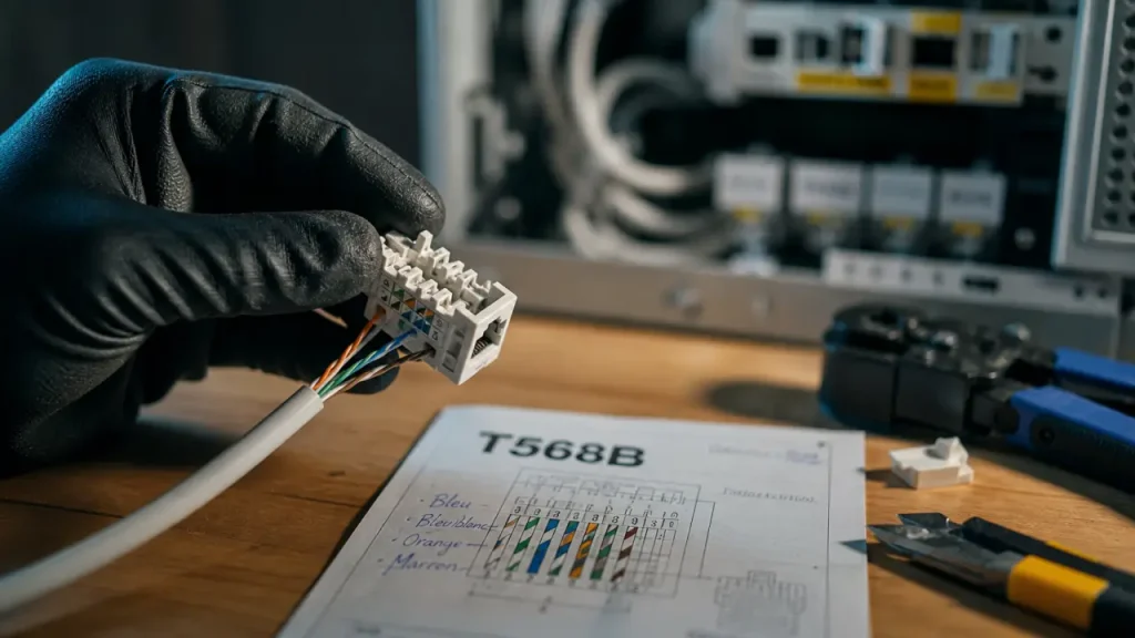 Schéma de câblage RJ45 maison : T568B, câblage en étoile et erreurs à éviter