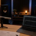 Traitement acoustique : gain 3 dB et erreurs à éviter, studio home avec panneaux absorbants et bass traps