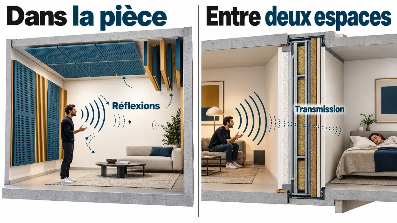 Correction acoustique et isolation acoustique : différence entre réflexions dans une pièce et transmission du bruit