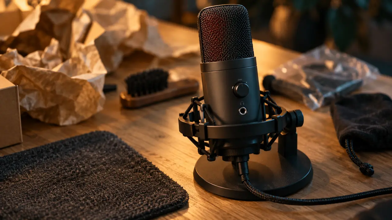 Micro ASMR USB sur bureau, gain et captation, ambiance ASMR