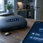 Routeur wifi sans box 4G/5G près d’une fenêtre, Wi‑Fi connecté